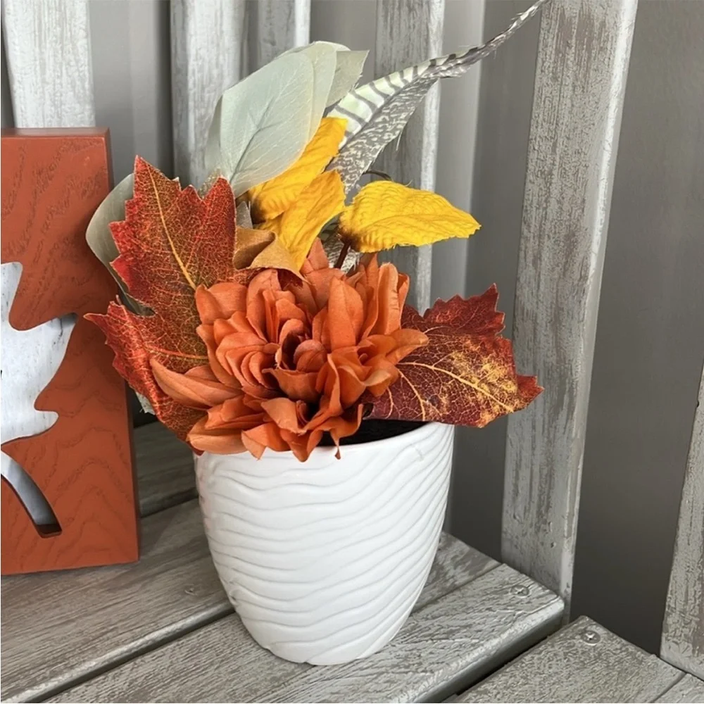 Fall Leaf 'Happy Fall Y’all ' Wooden Decor Sign & Floral 🍃🆕🍃